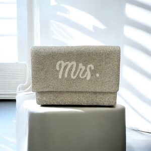 Mrs HandBeaded Clutch Purse Evening Bag‎ Silver Chain Wedding Bridal